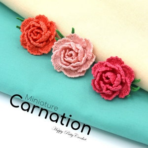 Mini Crochet Carnation Pattern  - Crochet Flower Pattern - Crochet Appplique Pattern - Crochet Small Flowers