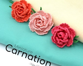 Mini Crochet Carnation Pattern  - Crochet Flower Pattern - Crochet Appplique Pattern - Crochet Small Flowers