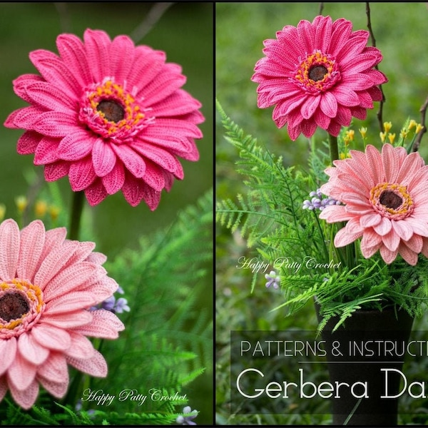 Crochet Flower Pattern - Crochet Gerbera Pattern - Crochet Pattern for Decor - Crochet Daisy Flower Pattern - Gerber Flower