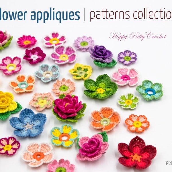 9 Crochet Flower Pattern Collection - Crochet Flower Appliques Patterns Bundle
