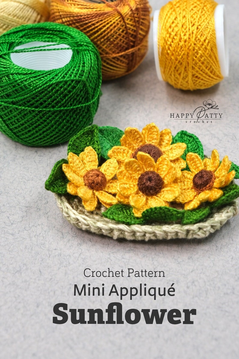Crochet Mini Sunflower Applique Pattern – Summer Flower Tutorial (PDF ...