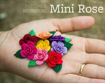 Crochet Pattern - Mini Crochet Flower Pattern - Small Crochet Rose Pattern - Easy Crochet Flower Applique Pattern