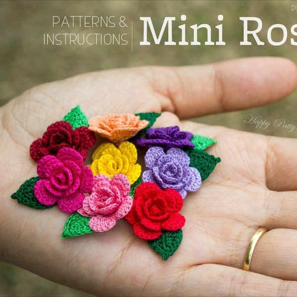 Crochet Pattern - Mini Crochet Flower Pattern - Small Crochet Rose Pattern - Easy Crochet Flower Applique Pattern