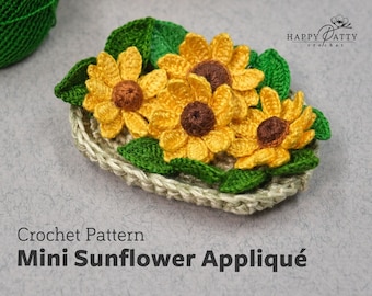 Crochet Mini Sunflower Applique Pattern - Crochet Flower Pattern for a Miniature Sunflower Applique - Crochet Sunflower Pattern