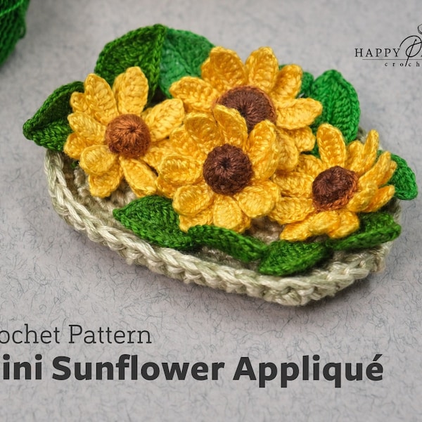 Crochet Mini Sunflower Applique Pattern - Crochet Flower Pattern for a Miniature Sunflower Applique - Crochet Sunflower Pattern