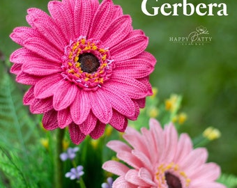 Crochet Gerbera Daisy Pattern – Bold Colorful Stem Flower (PDF Pattern)