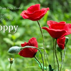 Crochet Poppy Pattern - Crochet Flower Pattern - Field Poppy Flower Pattern - Flanders Poppy Crochet Pattern
