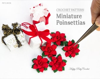 Mini Crochet Poinsettia Pattern - Crochet Flower Pattern for Christmas Appliques - Christmas Crochet Pattern