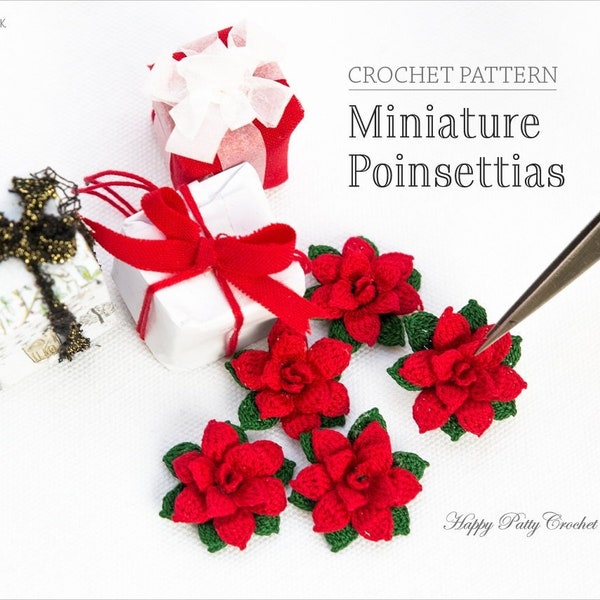 Mini Crochet Poinsettia Pattern - Crochet Flower Pattern for Christmas Appliques - Christmas Crochet Pattern