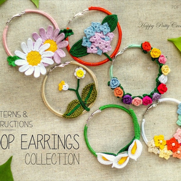 Crochet Earrings Pattern Collection - Crochet Hoop Earrings Pattern - Crochet Rose Earrings - Calla Lily Earrings Crochet Pattern