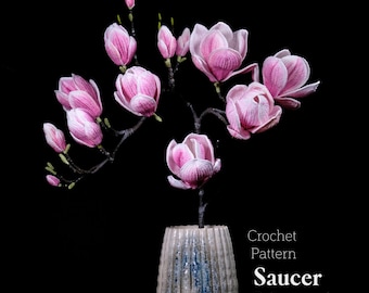 Crochet Saucer Magnolia Pattern – Pink Spring Blossom Flower (PDF Pattern)