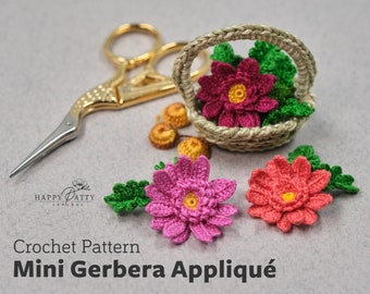 Crochet Mini Gerbera Applique Pattern - Crochet Flower Pattern for a Miniature Gerebra Applique