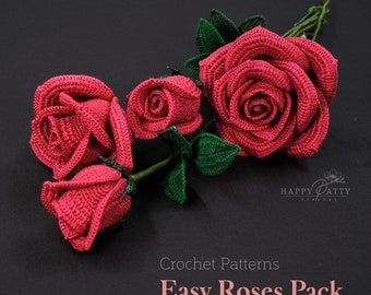 Crochet Easy Rose Patterns Bundle – Beginner Flowers for Bouquets (PDF Pattern)