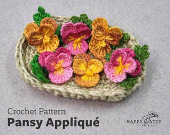 Crochet Mini Pansy Applique Pattern - Crochet Flower Pattern for a Miniature Pansy Applique