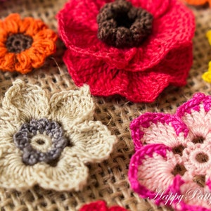 Instant Download - 16 Crochet Flowers Patterns Bundle - Rose, Tulip, Daisy, Orchid and more flower appliques - PDF Tutorial