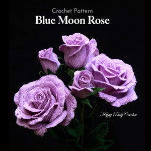 Blue Moon Rose Crochet Pattern - Realistic Crochet Flower Tutorial - DIY Crochet Rose for Arrangements & Decor