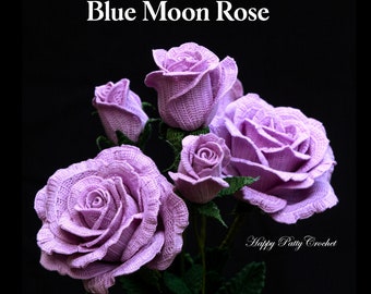 Crochet Rose Pattern - Blue Moon Rose Crochet Flower Pattern - Crochet Pattern for Decor and Arrangements