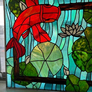 Koi fish stained glass panel