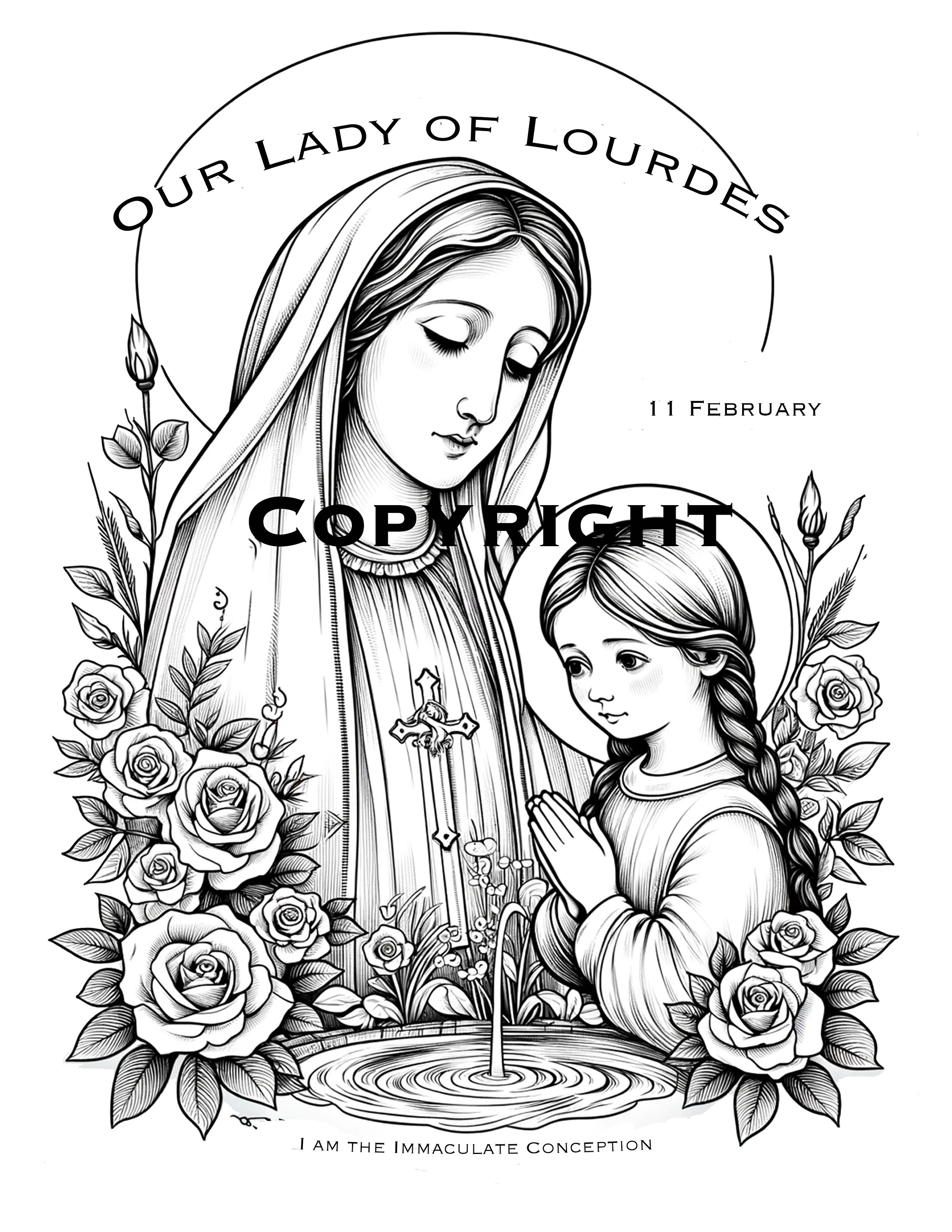 Our Lady of Lourdes Coloring Page Catholic download PDF or PNG - Etsy