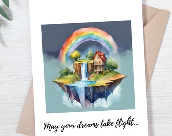 Digital Floating Island Greeting Card - Whimsical Wishes