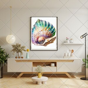 Seashells Nursery Print, Beach Nursery Decor, Watercolor Seashells Wall Art, Coastal Home Decor, Coastal Nursery Seashell Educational Print.
