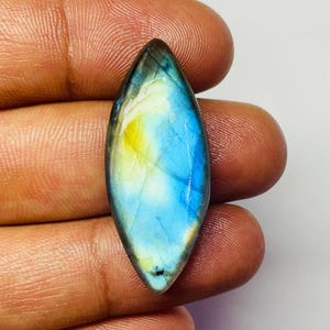 Labradorita multifuego en forma de marquesa, labradorita azul multifuego, cabujón hecho a mano, piedra preciosa suelta de labradorita para hacer joyas (37 x 15 x 7 mm), 32 ct