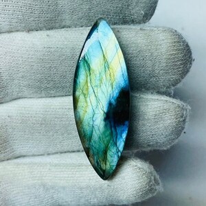 Labradorita natural multifuego, piedra preciosa suelta, forma marquesa, labradorita hecha a mano para hacer joyas (45 x 16 x 5 mm), 33 ct
