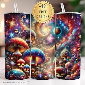 Fantasy Mushrooms Tumbler Wrap 20 Oz Skinny Sublimation Tumbler PNG Cute Mushroom Tumbler Wrap 20oz Skinny Digital Download