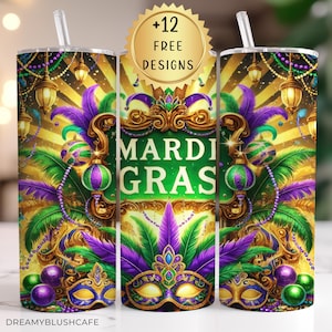 Mardi Gras Tumbler Wrap PNG 20 oz Skinny Tumbler Instant Digital Download Sublimation Design Mardi Gras PNG New Orleans Beads PNG