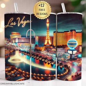 Envoltura para vaso Las Vegas, diseño de sublimación para vaso delgado de 20 oz, descarga digital Envoltura para vaso Las Vegas Girl, viaje a Las Vegas, descarga instantánea