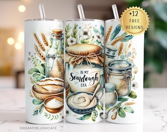 Tumbler Wrap per pasta madre, download digitale, design a sublimazione per fornai, estetica rustica, idea regalo download digitale per amanti della panificazione