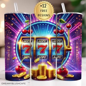 Casino Jackpot Tumbler Wrap Vegas Tumbler Digital Download Jackpot Casino Tumbler Wrap - Slot Machine Design 20 oz Skinny Tumbler