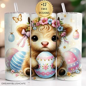 Easter Highland Cow Tumbler Wrap  20 oz Sublimation Design Digital Download Perfect for Spring Celebrations 20 oz Tumbler Wrap