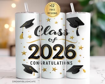 Adesivo para copo térmico "Turma de 2026", copo térmico fino de 590ml para formatura (PNG), design digital para sublimação, ideias para presentes, PNG para copo térmico de formatura de 590ml