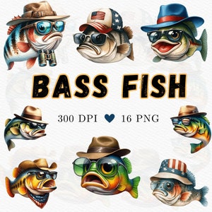 Bass Fish Clipart, Watercolor Bass, Fishing Design PNG, Fish Sublimation, Fish PNG, Fish Clipart, Funny Bass PNG, Patriotic Fish png