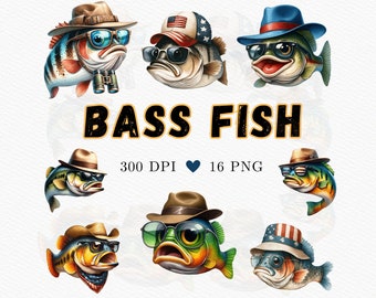 Bass Fish Clipart, Watercolor Bass, Fishing Design PNG, Fish Sublimation, Fish PNG, Fish Clipart, Funny Bass PNG, Patriotic Fish png