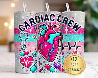 Cardiac Crew Tumbler Wrap, Tumbler Wrap PNG, Cardiac Sublimation Design, Nurse Life PNG, Nurse Tumbler Wrap, 20 oz Skinny Tumbler