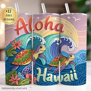 Hawaii Turtle Tumbler Wrap, Ocean Sublimation Design, 20oz Beach Tumbler PNG, Digital Download for Summer Fun Cute Sea Turtle Design