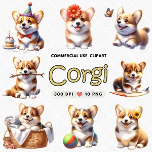 Corgis Clipart, Süßer Hund PNG, Corgis Aquarell Clipart, Aquarell Welsh Corgis PNG, Welpe Clipart, Hund Junk Journal, Aquarell Hund Clipart