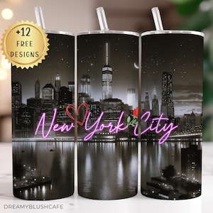 NYC Tumbler Wrap, Digital Download for 20 oz Skinny Tumbler, Sublimation Design, New York City Travel Theme, New York Skyline Sublimation