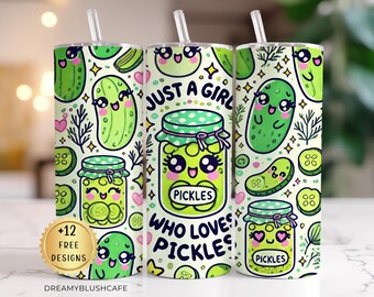 Just a Girl Who Loves Pickles, 20oz skinny Tumbler Wrap, grappige digitale download, eigenzinnig sublimatieontwerp, digitale download
