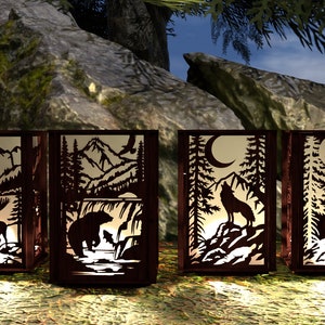 Candle Holder Woodsland Collection Lamp hout theelichtje, lantaarn, votief, lichtcadeau, lasergesneden bestanden |, AI, SVG | Glowforge, Lightburn