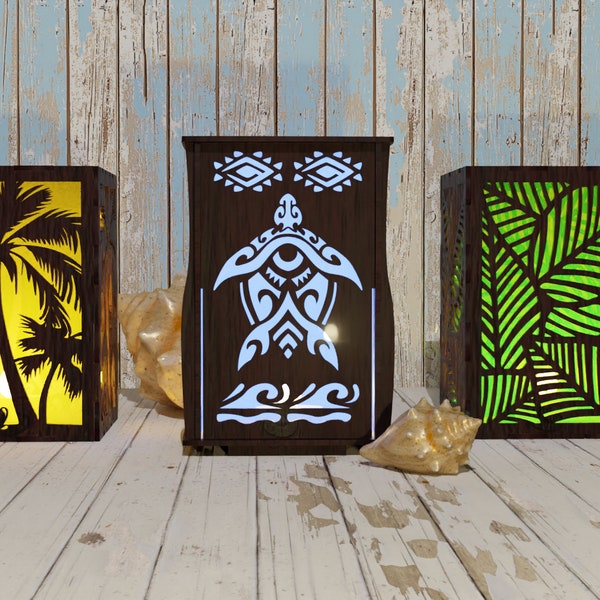 Laser Cut Wood Lamp-Tropical Collection TeaLight Candle Holder,3mm & 5mm Lantern-Home Decor Votive,Great 4 Gifts,AI/SVG Files,Turtle,dolphin