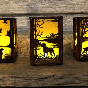 Houten lamp jachthond ontwerp theelicht kaars houder 3mm & 5mm Laser gesneden votief perfecte cadeau voor jagers AI, SVG-bestanden voor Glowforge, Cricut