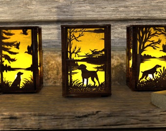 Wood Lamp Hunting Dog Design Tea Light Candle Holder 3mm & 5mm Laser Cut Votive Perfect Gift for Hunters AI, SVG Files for Glowforge, Cricut