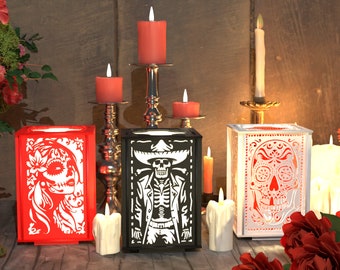Day of the Dead (Dia De Los Muertos) Lantern, Digital file 3mm & 5mm, wooden Lamp, tea light, Luminary Gift, Laser Cut Files|AI,SVG,DXF
