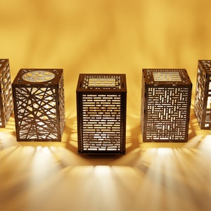 Kaarshouder abstracte collectie lamp hout theelichtje, lantaarn, votief, cadeau, lasergesneden bestanden | DXF, AI, SVG