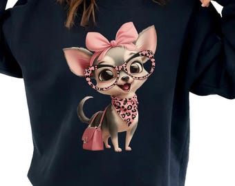 Women's Cute Chihuahua Cartoon Dog Funny Pet Lover Retro Style Shirt