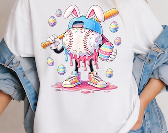 Baseball Rabbit Bunny Egg Drip Sport Easter Day Boys Kids Shirt