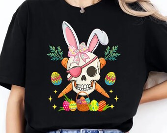 Bunny Pirate Skull Bow Tie Easter Hunting Chocolate Eggs Shirt